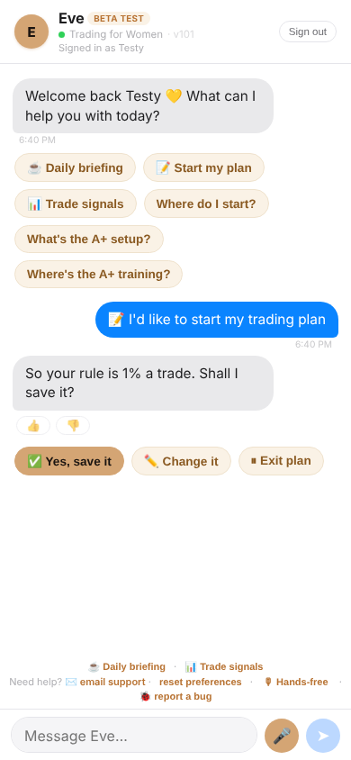 Eve reading back a risk rule with Yes and Change buttons